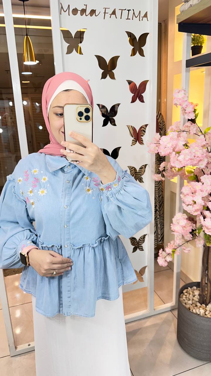 Embroidered Denim Blouse
