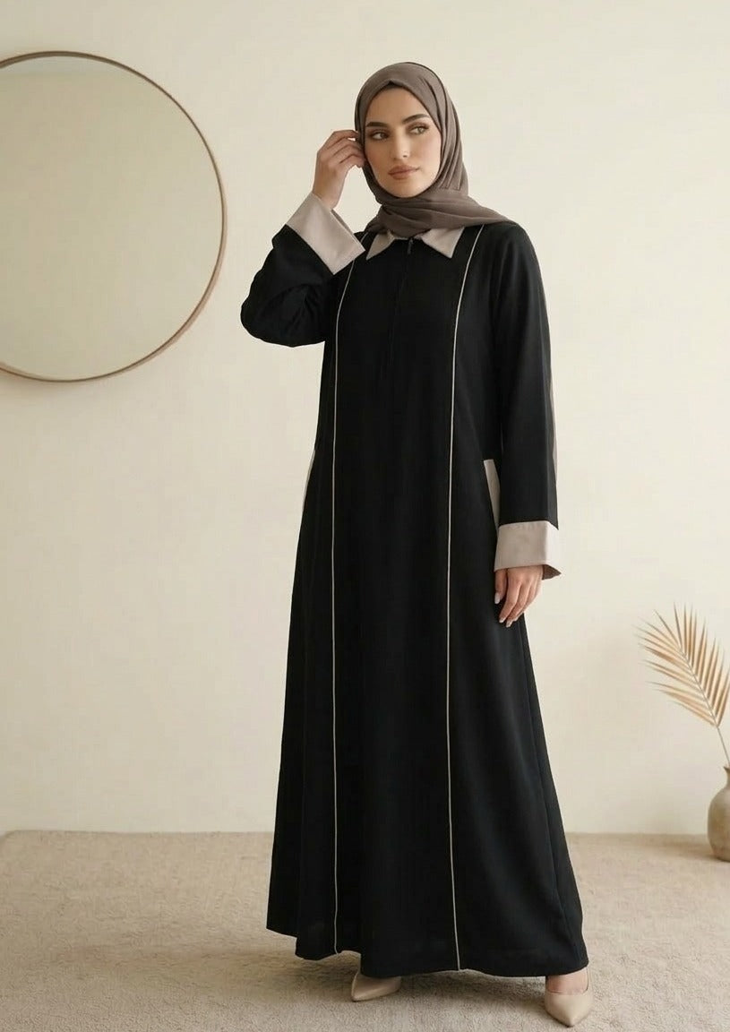 Amalia Abaya - Black & Beige