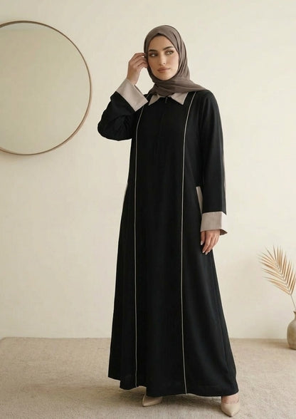 Amalia Abaya - Black & Beige