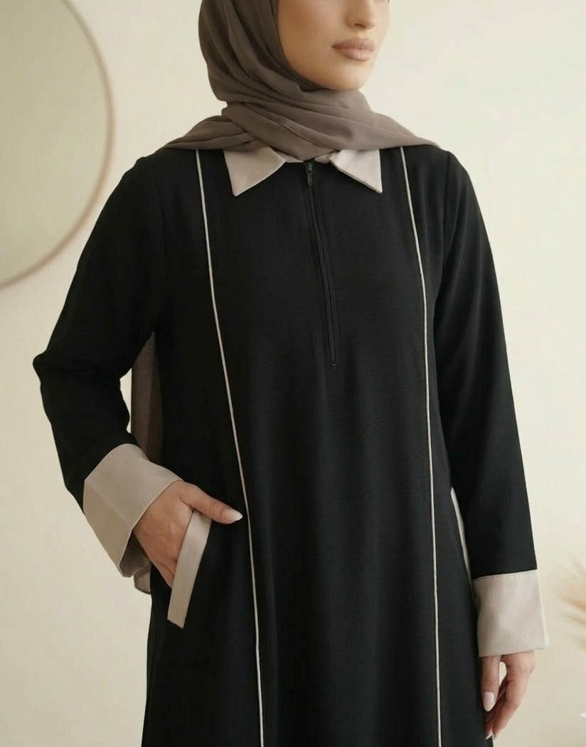 Amalia Abaya - Black & Beige
