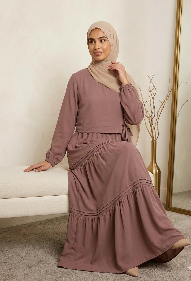 Lauren Tiered Crepe Dress with Matching Hijab-Cashmere
