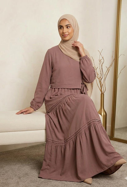 Lauren Tiered Crepe Dress with Matching Hijab-Cashmere