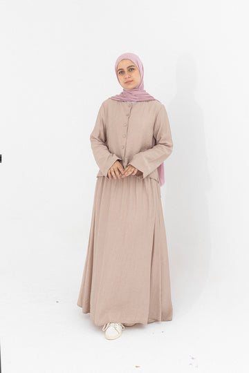 Mira 2-Piece Suit (Button-Down Shirt & Skirt)-Begie