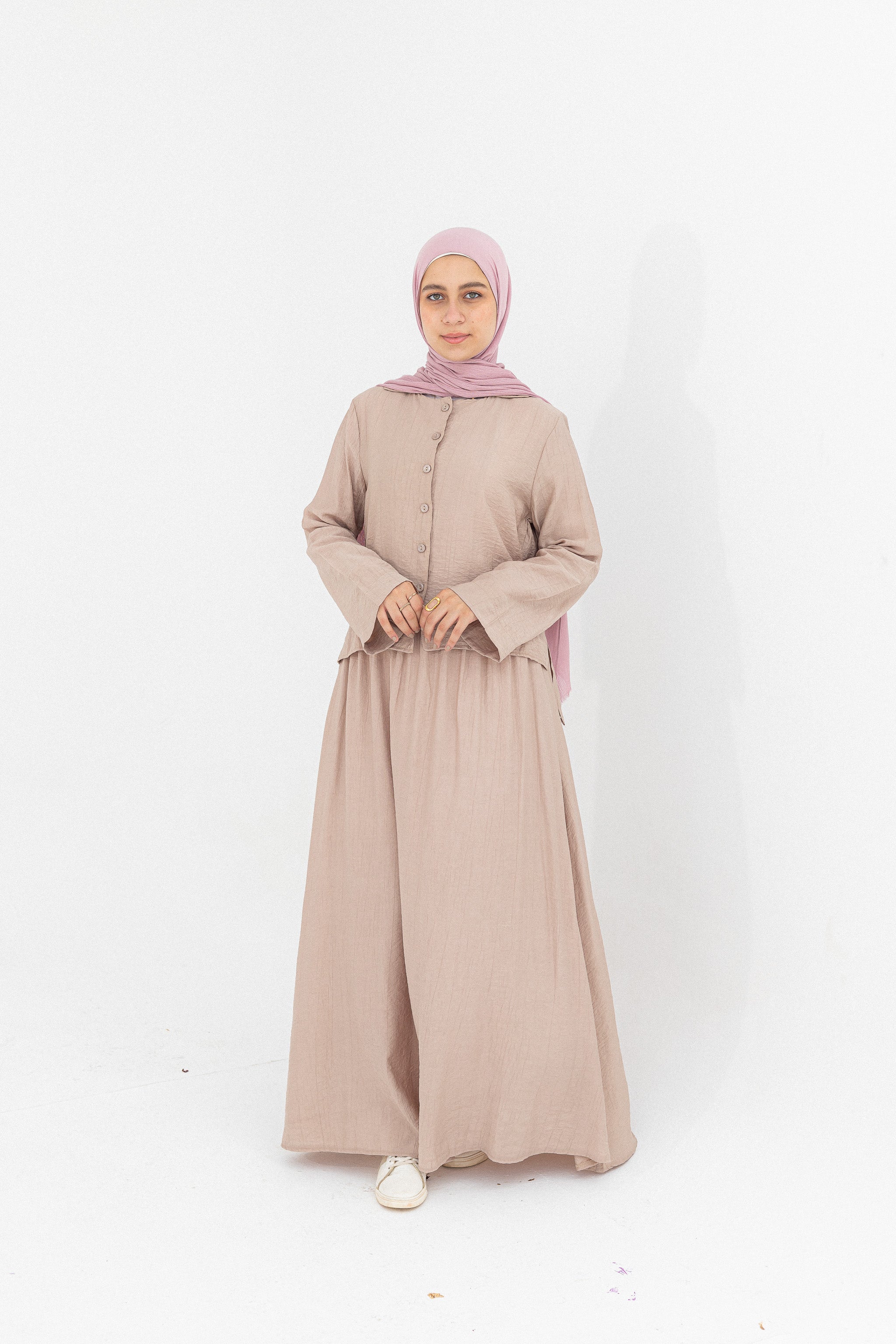Mira 2-Piece Suit (Button-Down Shirt & Skirt)-Begie