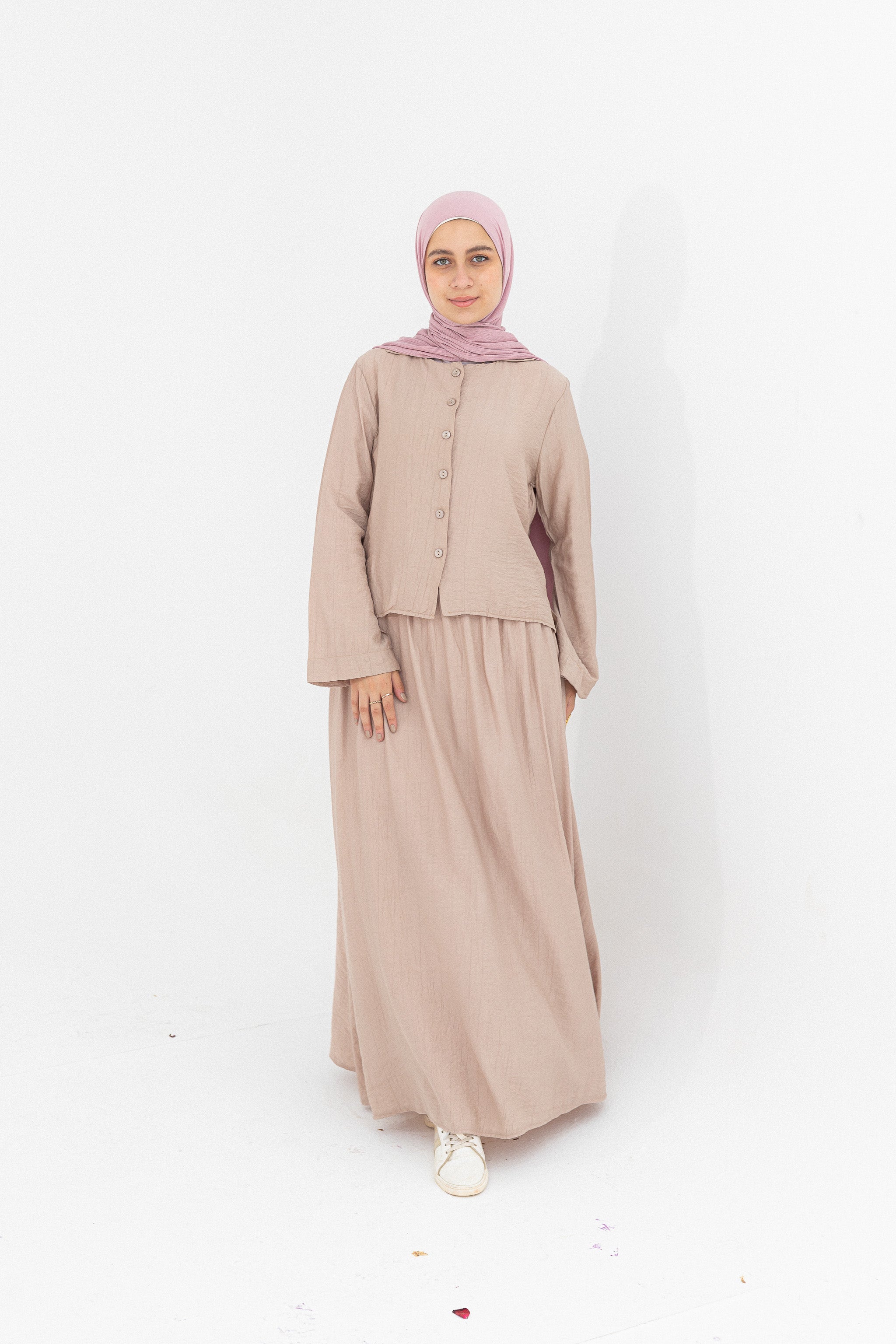 Mira 2-Piece Suit (Button-Down Shirt & Skirt)-Begie