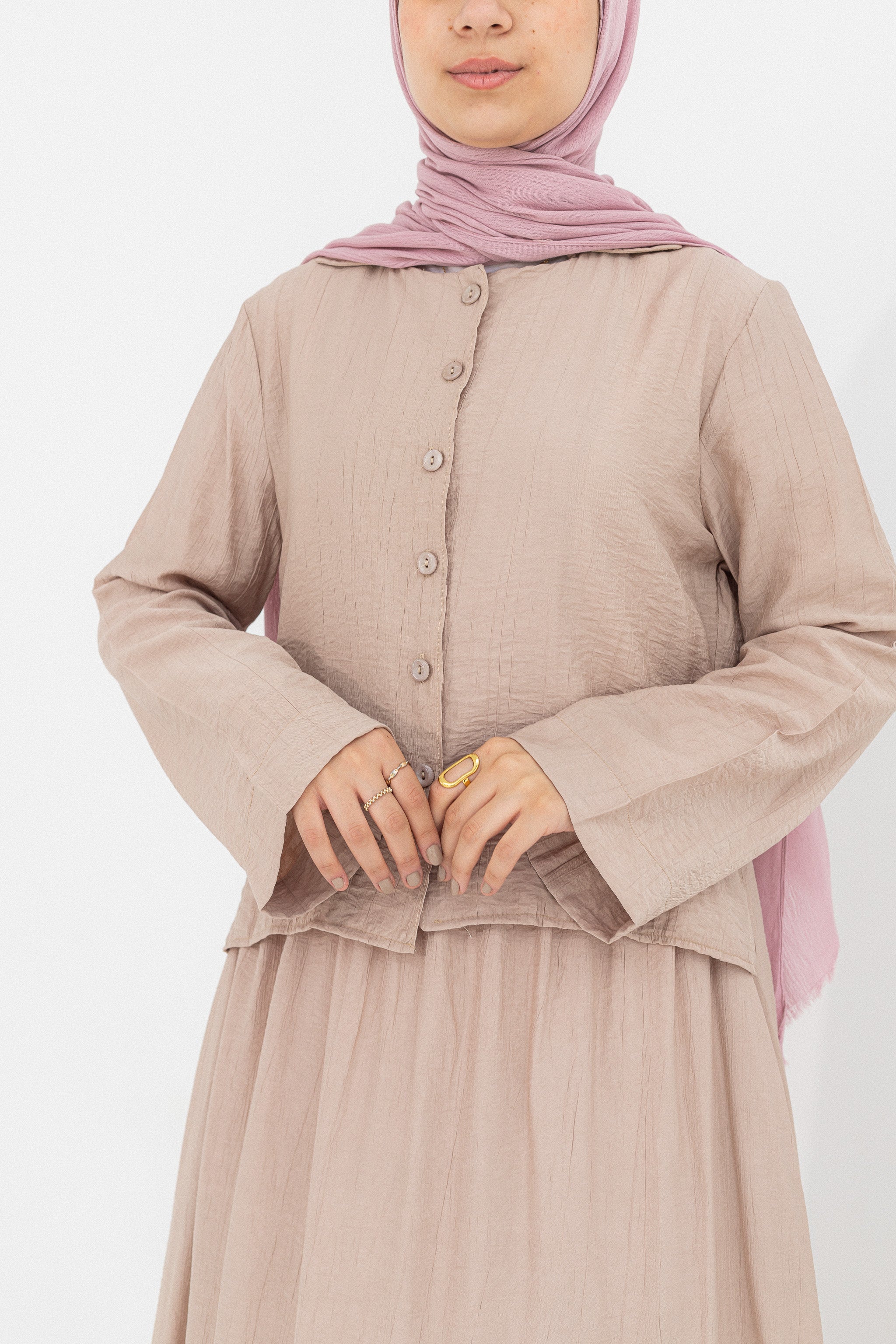 Mira 2-Piece Suit (Button-Down Shirt & Skirt)-Begie