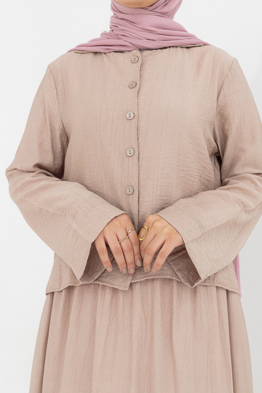 Mira 2-Piece Suit (Button-Down Shirt & Skirt)-Begie