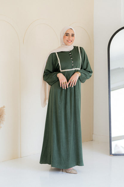 Shimmer Jacqurad Satin Dress Dark Green