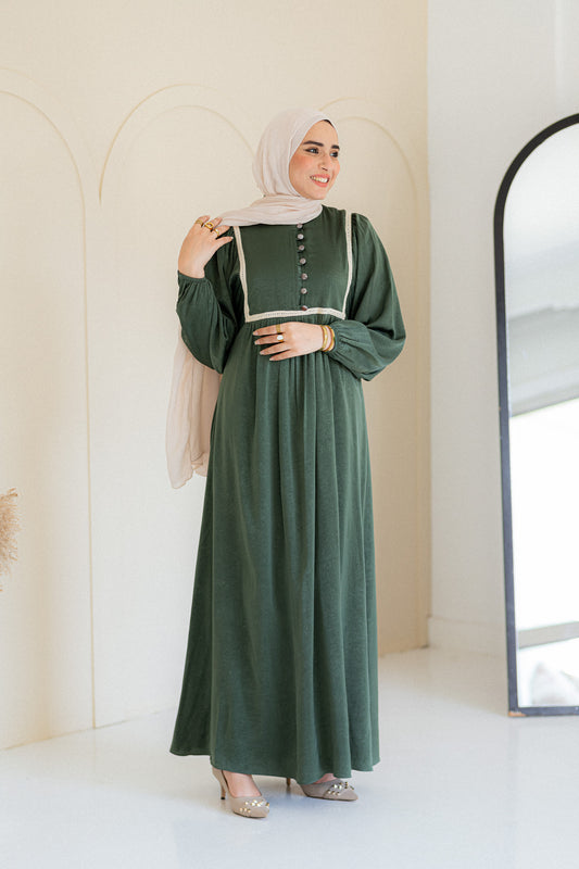 Shimmer Jacqurad Satin Dress Dark Green