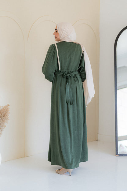 Shimmer Jacqurad Satin Dress Dark Green