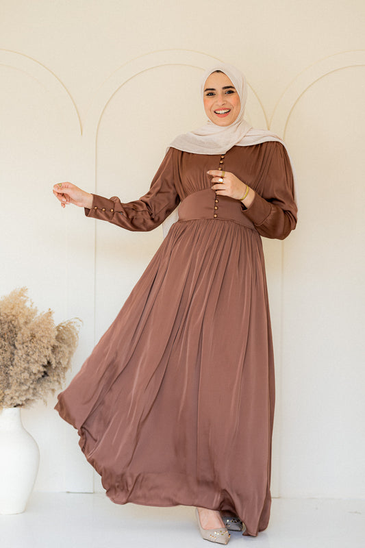 Shimmer Satin Dress Brown