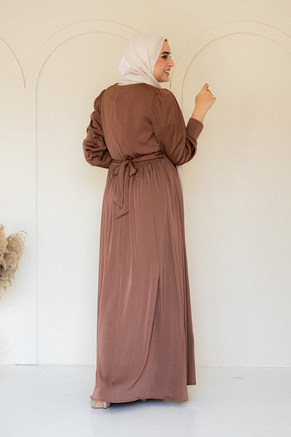 Shimmer Satin Dress Brown