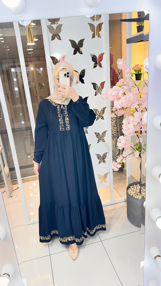 Dress linen Embroidere Black 25286