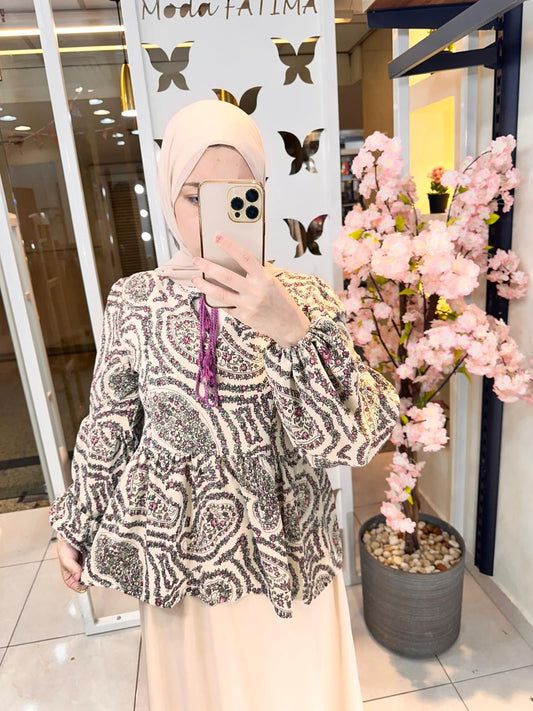 Blouse linen Printed Pink 25204